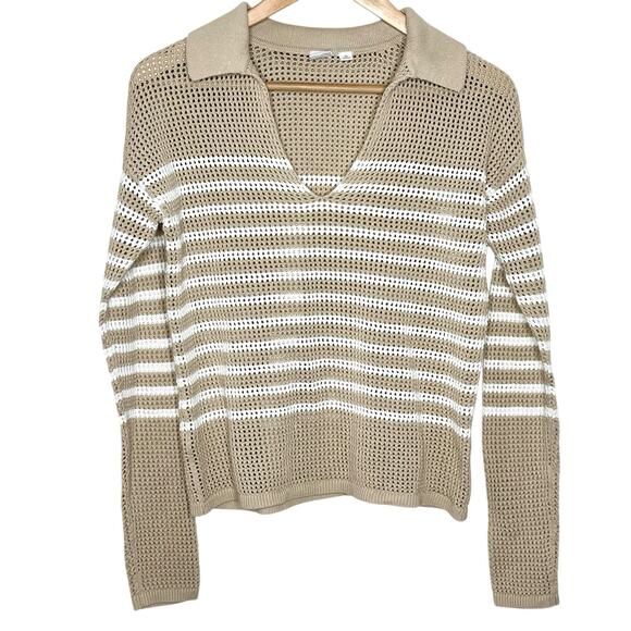 Gap Womens Preppy Nautical Striped Cotton Sweater Tan XS Sheer Coastal Beach - Picture 1 of 5